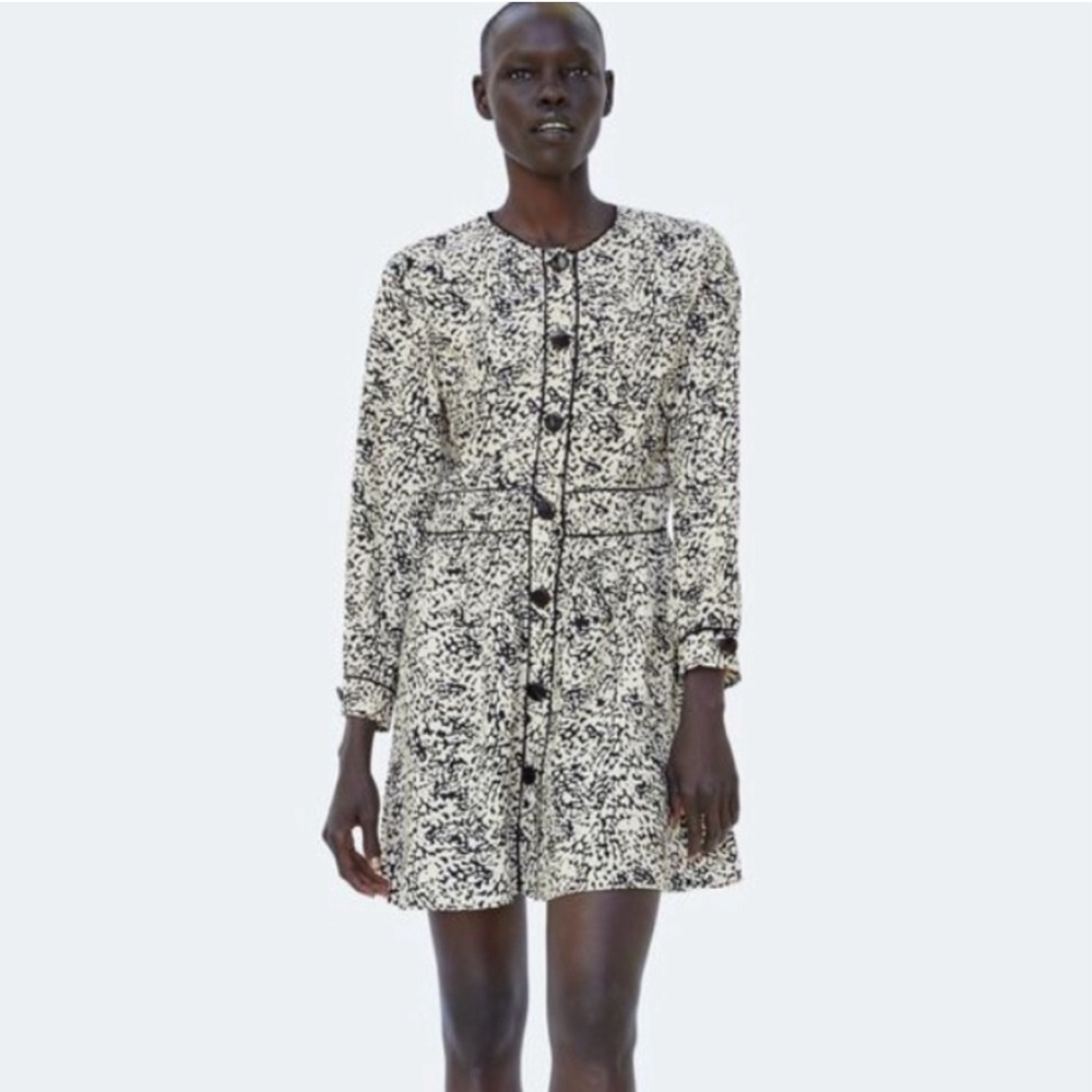 Zara Print Button up Dress with Piped Detailing